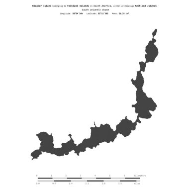 Bleaker Island in the South Atlantic Ocean, belonging to Falkland Islands, isolated on a bilevel elevation map, with distance scale clipart