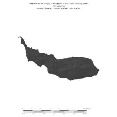 Filipin Denizi 'ndeki Maricaban Adası, uzaklık ölçeğinde, bilek yüksekliği haritasında izole edilmiştir.