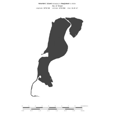 Matarbari Island in the Bay of Bengal, belonging to Bangladesh, isolated on a bilevel elevation map, with distance scale clipart