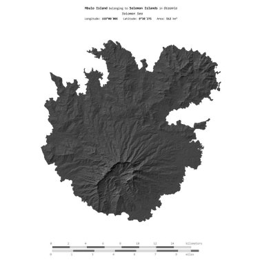 Solomon Denizi 'ndeki Mbulo Adası. Solomon Adaları' na ait. Bir bilek yüksekliği haritasında izole edilmiş.