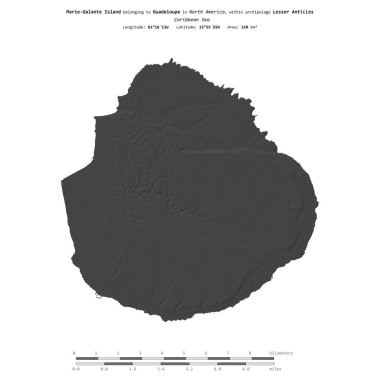 Marie-Galante Island in the Caribbean Sea, belonging to Guadeloupe, isolated on a bilevel elevation map, with distance scale clipart