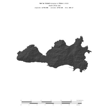 Nan'ao Island in the South China Sea, belonging to China, isolated on a bilevel elevation map, with distance scale clipart