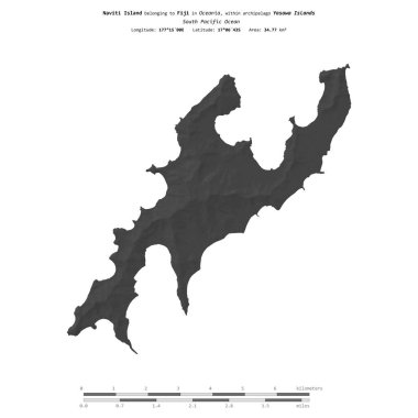 Güney Pasifik Okyanusu 'ndaki Naviti Adası, Fiji' ye ait, bir bilek yüksekliği haritasında izole edilmiş, mesafe ölçeğinde.