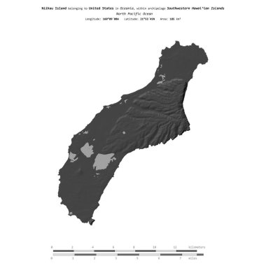 Amerika Birleşik Devletleri 'ne ait Kuzey Pasifik Okyanusu' ndaki Niihau Adası, bir bilek yüksekliği haritasında izole edilmiştir.