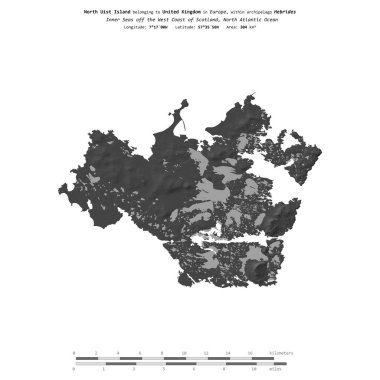 Kuzey Atlantik Okyanusu 'ndaki Kuzey Uist Adası. Birleşik Krallık' a ait. Bir bilek yüksekliği haritasında izole edilmiş.