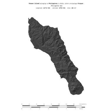 Filipin Denizi 'ndeki Panaon Adası, uzaklık ölçeğinde, bir bilek yüksekliği haritasında izole edilmiştir.