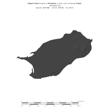 Filipin Denizi 'ndeki Panglao Adası, uzaklık ölçeğinde, bir bilek yüksekliği haritasında izole edilmiştir.