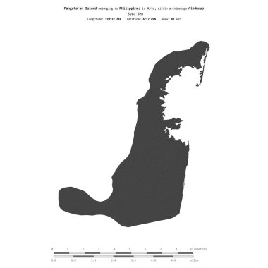 Pangutaran Island in the Sulu Sea, belonging to Philippines, isolated on a bilevel elevation map, with distance scale clipart