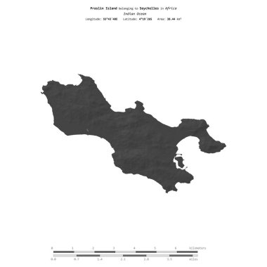 Hint Okyanusu 'ndaki Praslin Adası. Seyşeller' e ait. Bir bilek yüksekliği haritasında izole edilmiş.