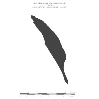 Quoin Island in the Timor Sea, belonging to Australia, isolated on a bilevel elevation map, with distance scale clipart