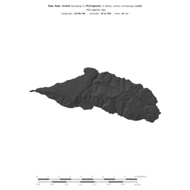 Rapu Rapu Island in the Philippine Sea, belonging to Philippines, isolated on a bilevel elevation map, with distance scale clipart