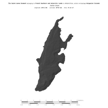 Hint Okyanusu 'ndaki Ile Saint-Lanne Gramont. Güney ve Antarktika topraklarına ait. Bir bilek yüksekliği haritasında izole edilmiş.