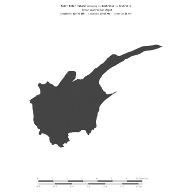 Avustralya 'ya ait Büyük Avustralya Körfezi' ndeki Aziz Peter Adası, uzaklık ölçeğinde, bir bilek yüksekliği haritasında izole edilmiştir.