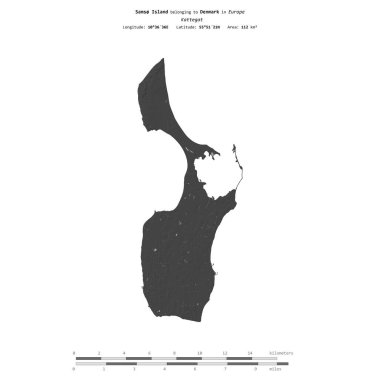 Sams Island in the Kattegat, belonging to Denmark, isolated on a bilevel elevation map, with distance scale clipart