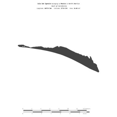 Kaliforniya Körfezi 'ndeki San Ignacio Adası, Meksika' ya ait, bir bilek yüksekliği haritasında izole edilmiş, mesafe ölçeğinde.