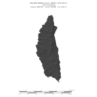 Kaliforniya Körfezi 'ndeki Santa Catalina Adası, Meksika' ya ait, bir bilek yüksekliği haritasında izole edilmiş, mesafe ölçeğinde.