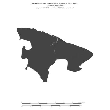 Brezilya 'ya ait Güney Atlantik Okyanusu' ndaki Santana-Rio-Grande Adası, bir bilek yüksekliği haritasında izole edilmiş, mesafe ölçeğinde.