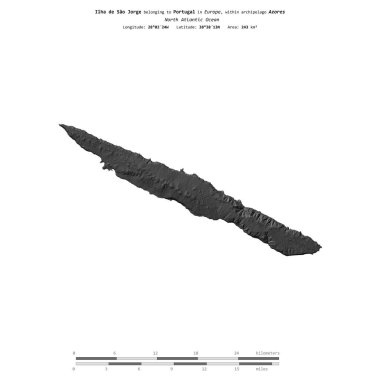 Portekiz 'e ait Kuzey Atlantik Okyanusu' nda bulunan Ilha de Sao Jorge, uzaklık ölçeğinde bir bilek yüksekliği haritasında izole edilmiştir.