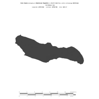 Isla Saona in the Caribbean Sea, belonging to Dominican Republic, isolated on a bilevel elevation map, with distance scale clipart