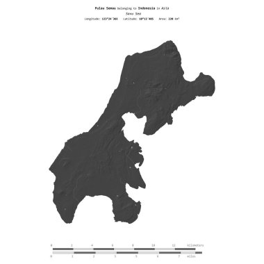 Pulau Semau in the Savu Sea, belonging to Indonesia, isolated on a bilevel elevation map, with distance scale clipart