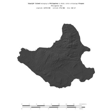 Filipin Denizi 'ndeki Siquijor Adası, Filipinlere ait, bir bilek yüksekliği haritasında izole edilmiş, mesafe ölçeğinde.