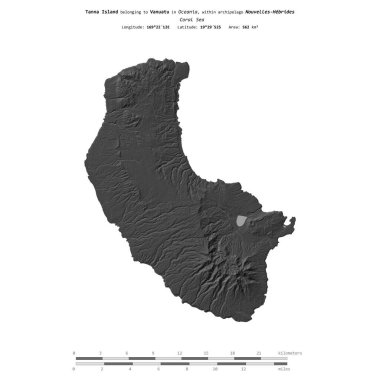 Mercan Denizi 'ndeki Tanna Adası, Vanuatu' ya ait, bir bilek yüksekliği haritasında izole edilmiş, mesafe ölçeğinde.