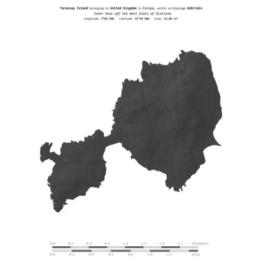 İskoçya 'nın batı kıyısındaki İç Denizler' deki Taransay Adası. Birleşik Krallık 'a ait. Bir bilek yüksekliği haritasında izole edilmiş.