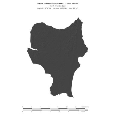 Brezilya 'ya ait Güney Atlantik Okyanusu' ndaki Ilha de Tinhare, bir bilek yüksekliği haritasında izole edilmiş, mesafe ölçeğinde.