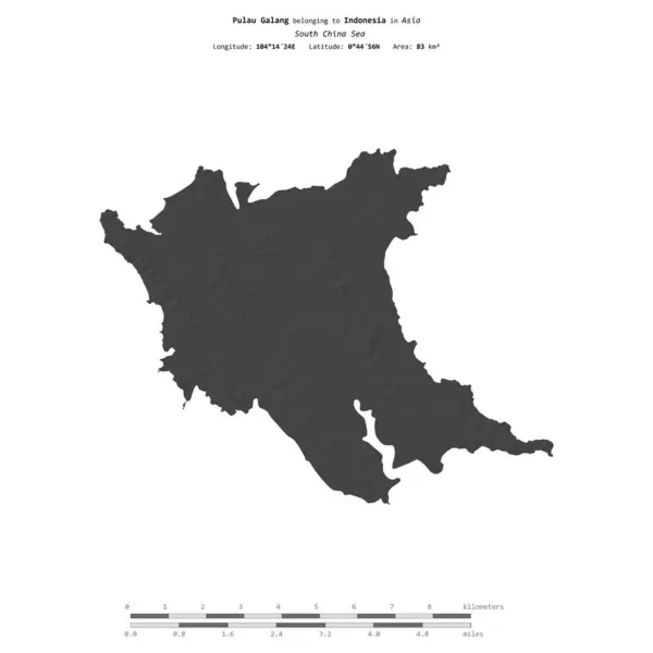 stock image Pulau Galang in the South China Sea, belonging to Indonesia, isolated on a bilevel elevation map, with distance scale