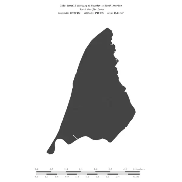 stock image Isla Jambeli in the South Pacific Ocean, belonging to Ecuador, isolated on a bilevel elevation map, with distance scale