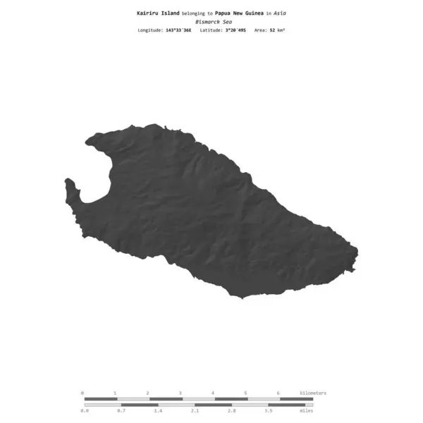 stock image Kairiru Island in the Bismarck Sea, belonging to Papua New Guinea, isolated on a bilevel elevation map, with distance scale