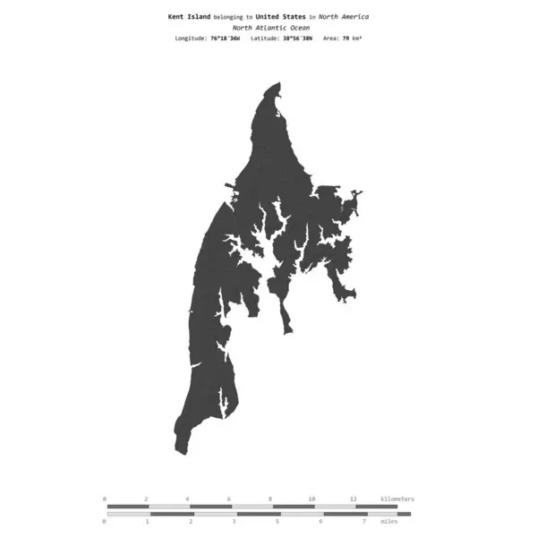 Stock image Kent Island in the North Atlantic Ocean, belonging to United States, isolated on a bilevel elevation map, with distance scale