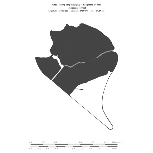 stock image Pulau Tekong Camp in the Singapore Strait, belonging to Singapore, isolated on a bilevel elevation map, with distance scale