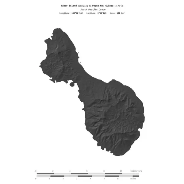 stock image Tabar Island in the South Pacific Ocean, belonging to Papua New Guinea, isolated on a bilevel elevation map, with distance scale