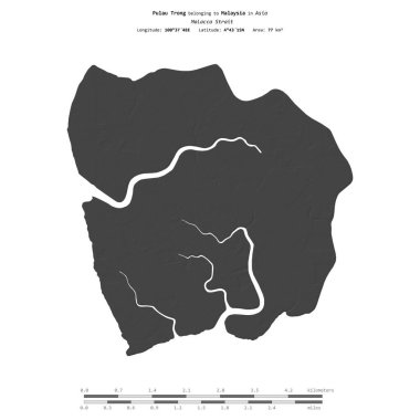 Malezya 'ya ait Malacca Boğazı' ndaki Pulau Trong, bir bilek yüksekliği haritasında izole edilmiş, mesafe ölçeğinde.