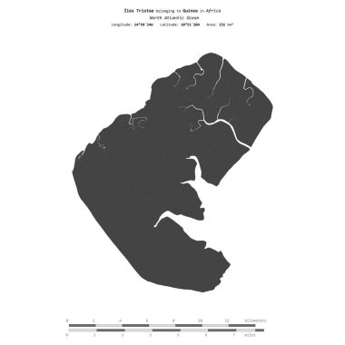 Kuzey Atlantik Okyanusu 'ndaki Iles Tristao, Gine' ye ait, bir bilek yüksekliği haritasında izole edilmiş, mesafe ölçeğinde.