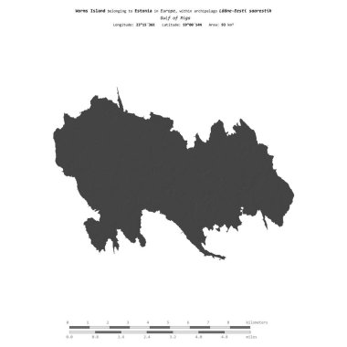 Worms Island in the Gulf of Riga, belonging to Estonia, isolated on a bilevel elevation map, with distance scale clipart