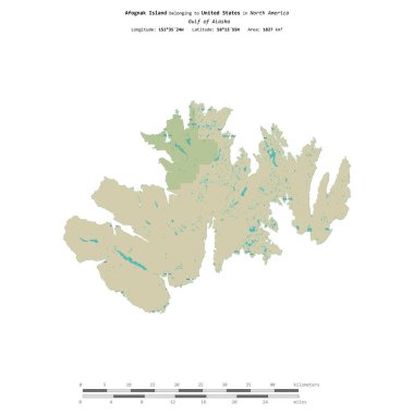 Alaska Körfezi 'ndeki Afognak Adası, Amerika Birleşik Devletleri' ne ait, bir topoğrafya üzerinde izole edilmiş, OSM İnsani yardım tarzı haritası,