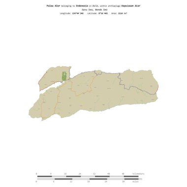 Pulau Alor in the Savu Sea, belonging to Indonesia, isolated on a topographic, OSM Humanitarian style map, with distance scale clipart