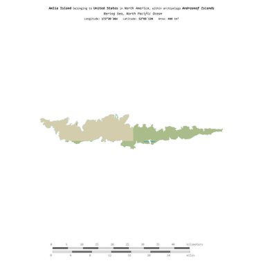 Bering Denizi 'nde bulunan ve Amerika Birleşik Devletleri' ne ait olan Amlia Adası, uzaklık ölçeğine sahip bir topoğrafik OSM İnsani Stil Haritası üzerinde izole edilmiştir.