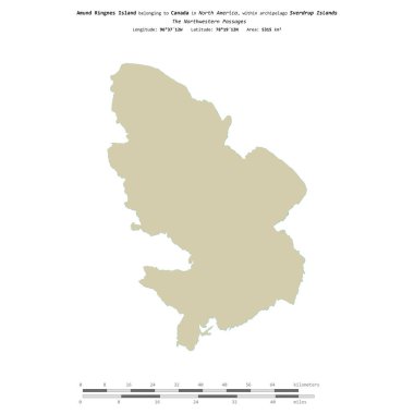 Amund Ringnes Island in the The Northwestern Passages, belonging to Canada, isolated on a topographic, OSM Humanitarian style map, with distance scale clipart