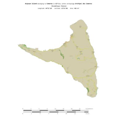 Anjouan Island in the Mozambique Channel, belonging to Comoros, isolated on a topographic, OSM Humanitarian style map, with distance scale clipart