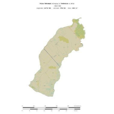 Endonezya 'ya ait Java Denizi' nde bulunan Pulau Bakumpai, uzaklık ölçeğinde OSM İnsani Yardım Stili haritası üzerinde izole edilmiştir.