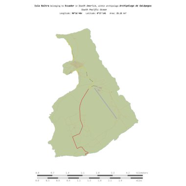 Isla Baltra in the South Pacific Ocean, belonging to Ecuador, isolated on a topographic, OSM Humanitarian style map, with distance scale clipart