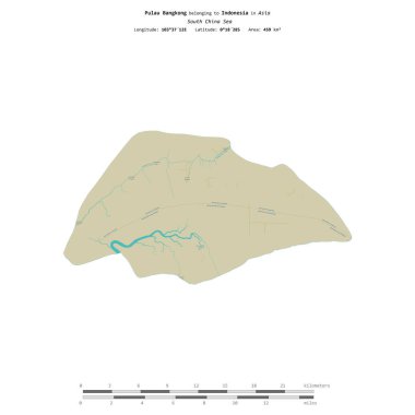 Endonezya 'ya ait Güney Çin Denizi' nde bulunan Pulau Bangkong, uzaklık ölçeğinde OSM İnsani Yardım Haritası üzerinde izole edilmiştir.