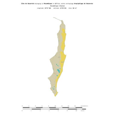 Mozambik Kanalı 'nda Mozambik' e ait Ilha do Bazaruto, bir topoğrafik, OSM İnsani stilde izole edilmiş, uzaklık ölçeğinde