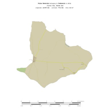 Endonezya 'ya ait Banda Denizi' nde bulunan Pulau Bonerate, bir topoğrafi, OSM İnsani-stil haritasında, uzaklık ölçeğinde izole edilmiştir.