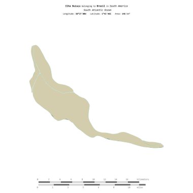 Ilha Buiucu in the South Atlantic Ocean, belonging to Brazil, isolated on a topographic, OSM Humanitarian style map, with distance scale clipart