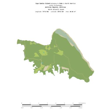 Küba 'ya ait Kuzey Atlantik Okyanusu' ndaki Cayo Saetia Adası, bir topoğrafya üzerinde izole edilmiş, OSM İnsani yardım tarzı haritası, uzaklık ölçeğinde