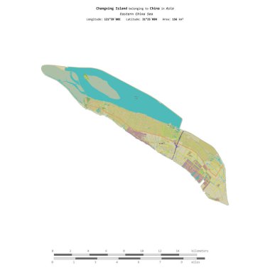 Çin 'e ait Doğu Çin Denizi' ndeki Changxing Adası, uzaklık ölçeğine sahip bir topoğrafik OSM İnsani Yardım Stili haritasında izole edilmiştir.